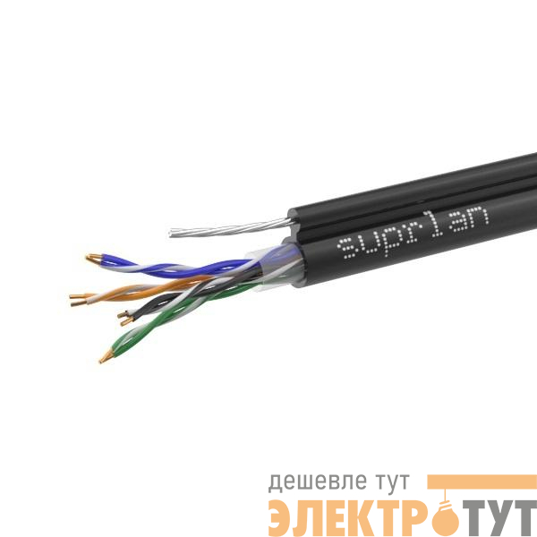 Кабель витая пара U/UTP кат.5E 4х2х24AWG solid Cu PE Outdoor Standard трос черн. (м) SUPRLAN 01-0322-1