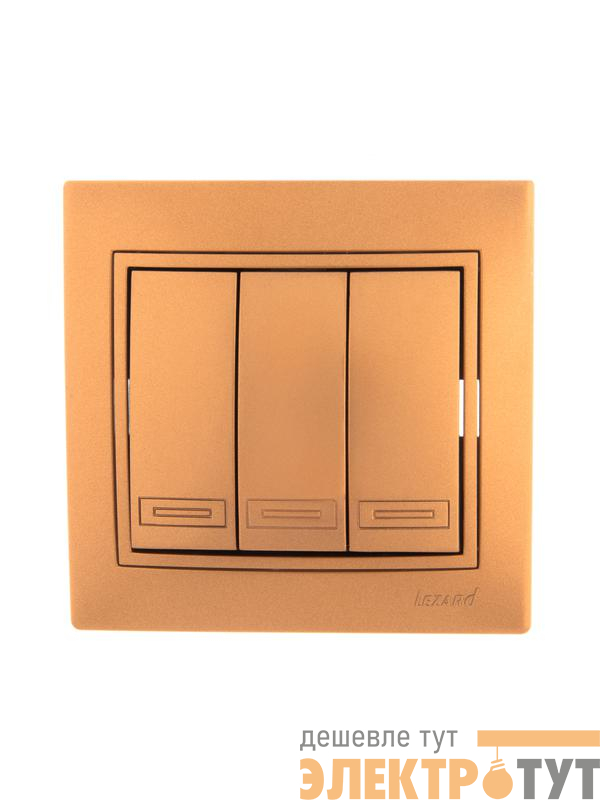 Выключатель 3-кл. СП Mira 10А IP20 со вставкой зол. метал. LEZARD 701-1313-109