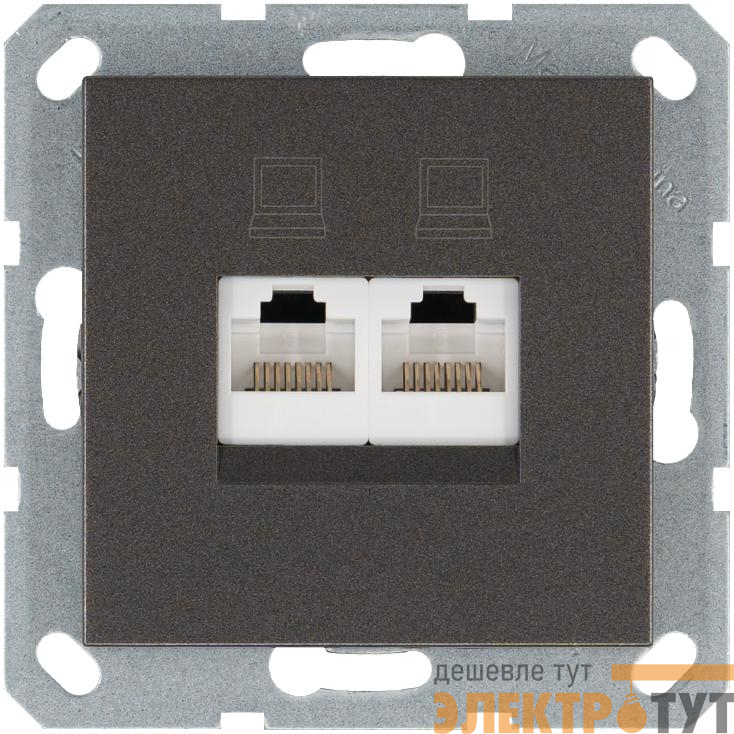 Розетка компьютерная 2-м RJ45 IP20 кат. 5E механизм мокко Jasmart G6106Z