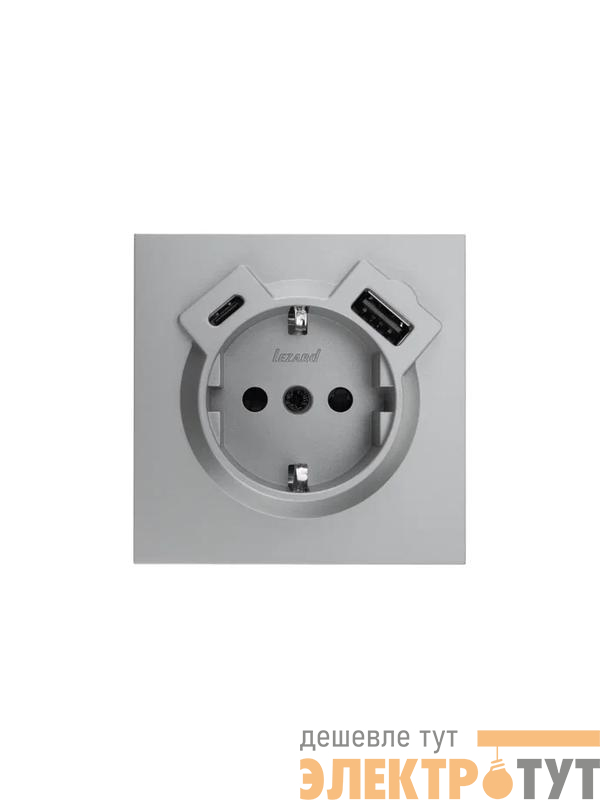 Розетка 1-м СП ZIMA IP20 Type-C + USB с заземл. механизм сер. матов. LEZARD 704-7488-181TC