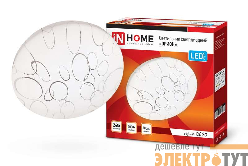 Светильник светодиодный DECO ОРИОН 24Вт 4000К 2160лм 230В 330х55мм IN HOME 4690612021973