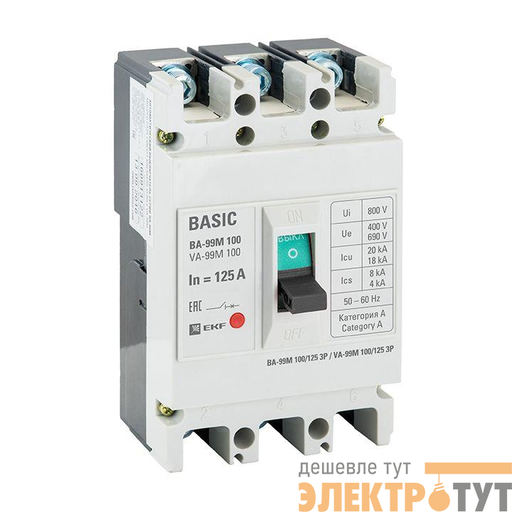 Выключатель автоматический 3п 100/125А 35кА ВА-99М PROxima электромагн. расцеп. EKF mccb99-100-125m-ma
