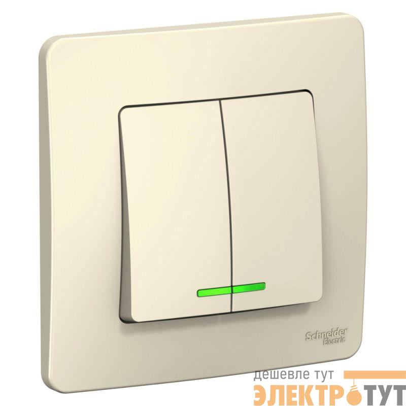 Выключатель 2-кл. СП Blanca 10А IP20 (сх. 5) 250В с подсветкой молочн. SE BLNVS010512