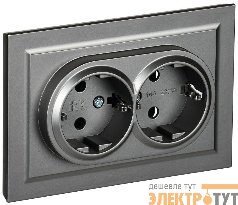Розетка 2-м СП BRITE РС12-3-БрС 16А в сборе с заземл. без защ. шторок сталь IEK BR-R21-16-K46-F