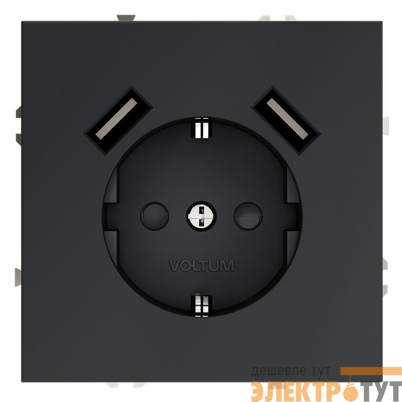 Розетка 1-м СП S70 16А с USB A+A с заземл. защ. шторки механизм графит Voltum VLS040407