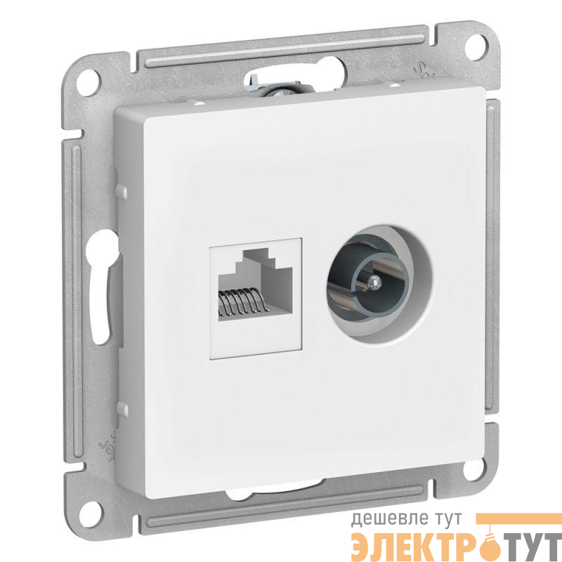 Розетка компьютерная + телевизионная 2-м AtlasDesign RJ45 кат.5E + TV механизм бел. SE ATN000189