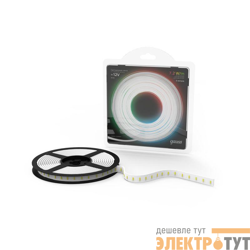 Лента светодиодная Black 5050/30-SMD 7.2Вт/м RGB IP20 330лм/м 12В (блист.5м) GAUSS 312000407