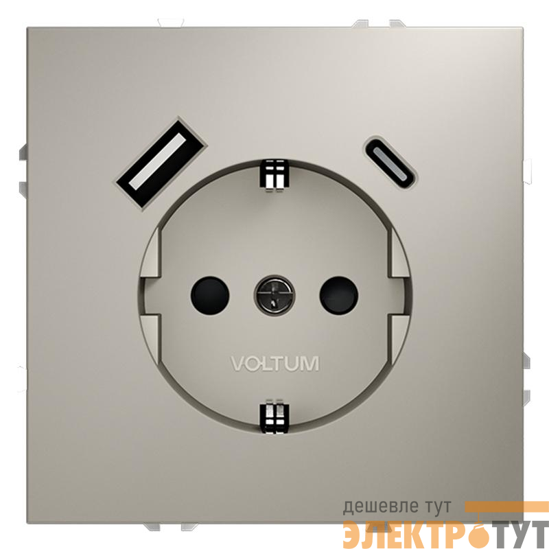 Розетка 1-м СП S70 16А с USB A+С с заземл. защ. шторки механизм кашемир Voltum VLS040503