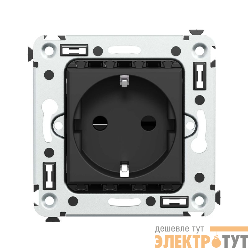 Розетка 1-м СП 2мод. Avanti "Черный матовый" 16А 2P+E защ. шторки механизм черн. DKC 4412003