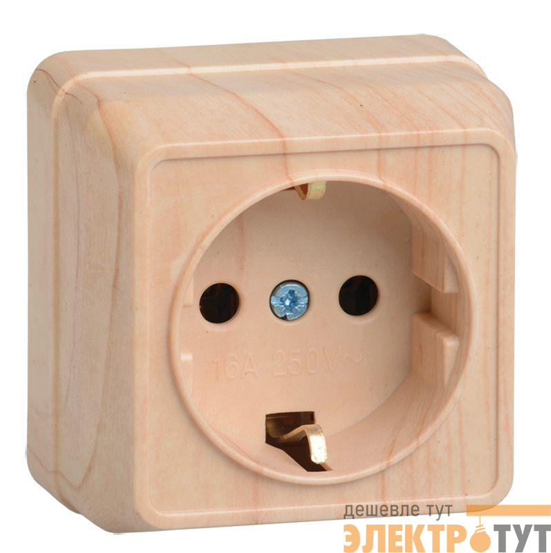 Розетка 1-м ОП Октава РС20-3-ОС 16А IP20 с заземл. сосна GENERICA ERO11-K03-16-DC