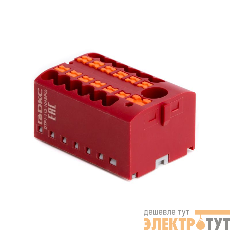 Блок распределительный зажим push-in 1 ввод 6кв.мм 12 точек подключения 2.5кв.мм красн. DKC DTP1-112-104SPUR