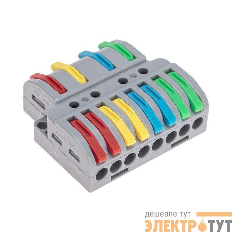 Клемма СМК 4х2 проходная разветвительная 4 полюса с монтажной площадкой (1 ввод 2 вывода на полюс) Rexant 07-5247