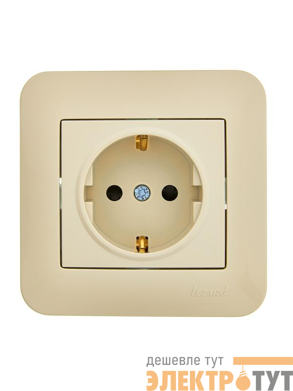 Розетка 1-м СП ASTI 16А IP20 с заземл. защ. шторки термопласт в сборе крем. LEZARD 7081-0303-124B