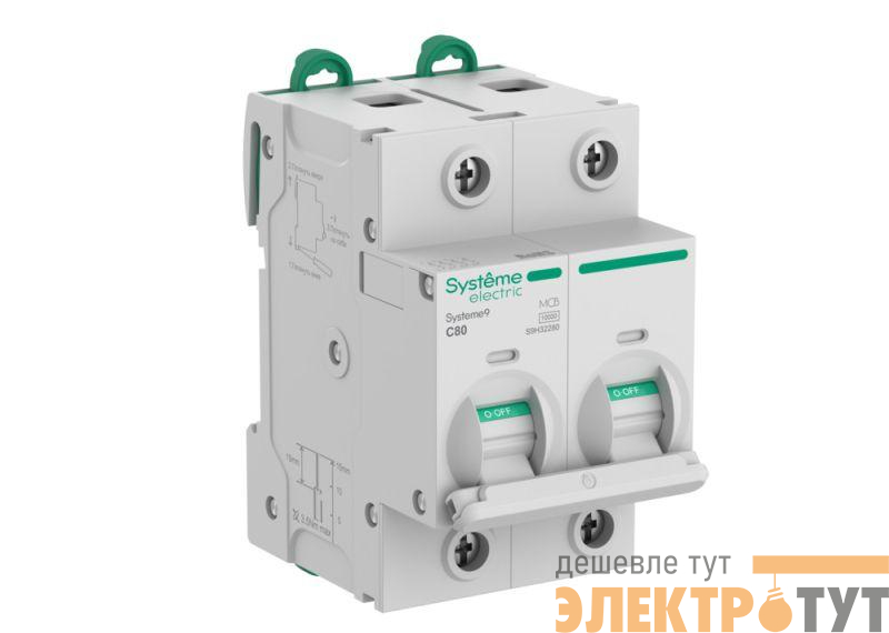 Выключатель автоматический 2п C 80А 10кА Systeme9 400В 27мм SE S9H32280