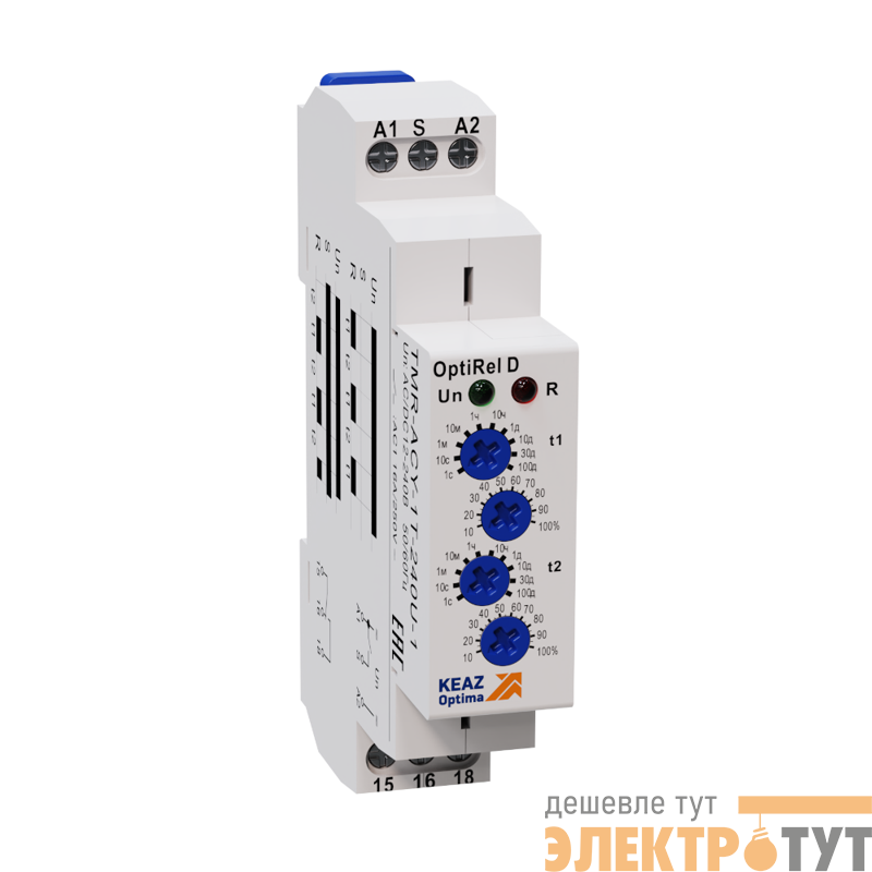 Реле времени OptiRel D TMR-ACY-1T-240U-1 циклическое 16А 1СО 12-230АС/DC КЭАЗ 332030