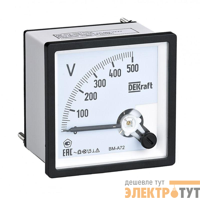 Вольтметр аналоговый шкала 500В AC класс точн. 1.5 72х72мм DEKraft 50243DEK