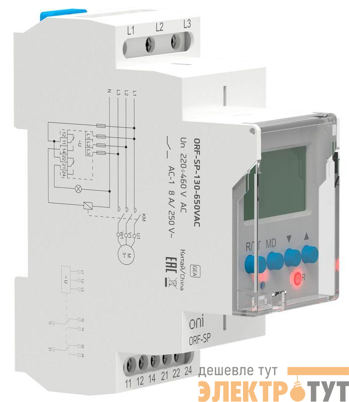 Реле фаз ORF-SP 3ф. 2 конт. 130-650В AC ONI ORF-SP-130-650VAC