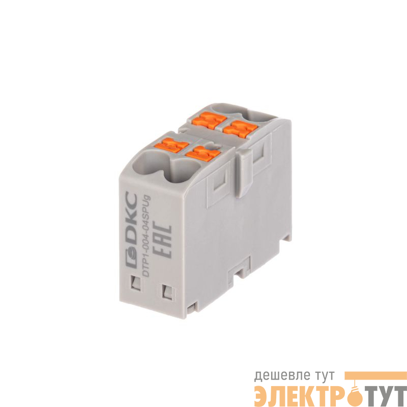 Блок распределительный зажим push-in 4 точки подключения 2.5кв.мм сер. DKC DTP1-004-04SPUG