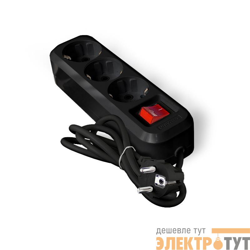 Удлинитель 3х2м с заземл. 16А IP20 S-303 ПВС 3х1 с выкл. черн. UNIVersal 2019