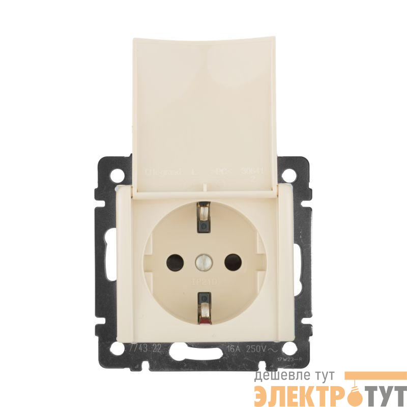 Розетка 1-м СП Valena 16А IP21 2P+E с заземл. защ. шторки с крышкой винты механизм сл. кость Leg 774322