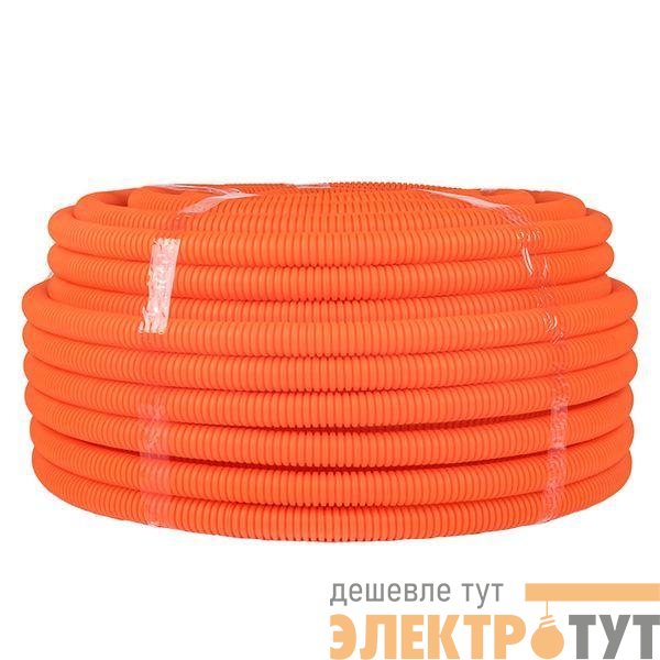 Труба гофрированная ПНД гибкая тяжелая d25мм с протяжкой оранж. (уп.50м) PROxima EKF tpnd-25-to