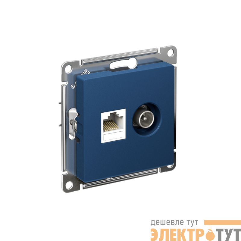 Розетка компьютерная + телевизионная 2-м СП AtlasDesign RJ45 кат.5E + TV механизм аквамарин SE ATN001189