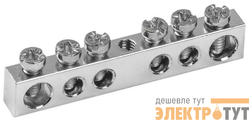 Шина PEN "земля-ноль" 6х9мм 6/1 Ni (6групп/крепеж по центру) IEK YNN10-06-100-N