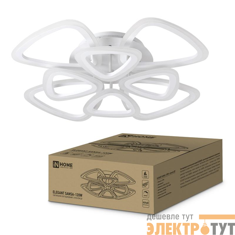 Светильник светодиодный ELEGANT SANSA-120W 120Вт 3000-4000-6500К 8400лм 230В 650х650х130мм с пультом ДУ IN HOME 4690612035383
