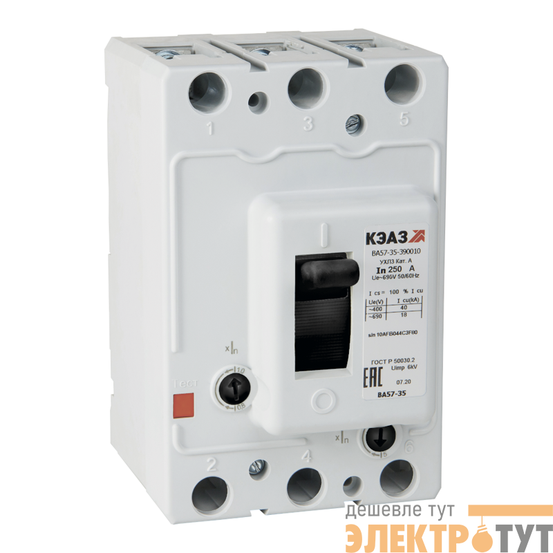 Выключатель автоматический 3п 250А 44кА ВА57-35-390010 250А 690AC УХЛ3 КЭАЗ 293548