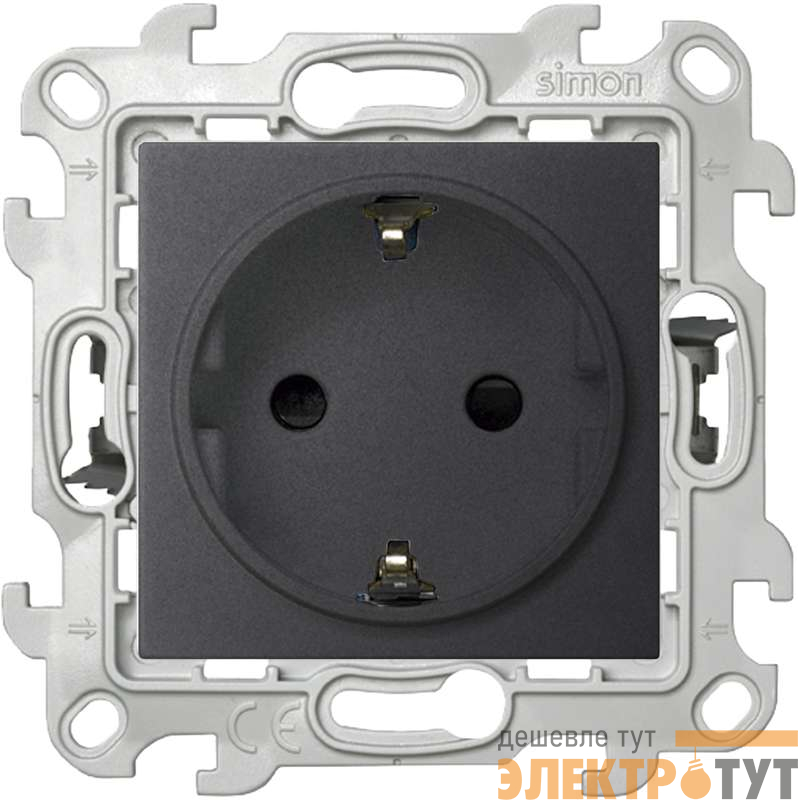Розетка 1-м СП Simon 24 16А IP20 2P+E Push&Go защ. шторки механизм графит Simon 2420432-038