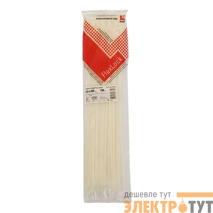 Хомут P6.6 4.8х400 FlexLock стандартный бел. (уп.100шт) PROxima EKF plc-fl-ctsw-4.8x400