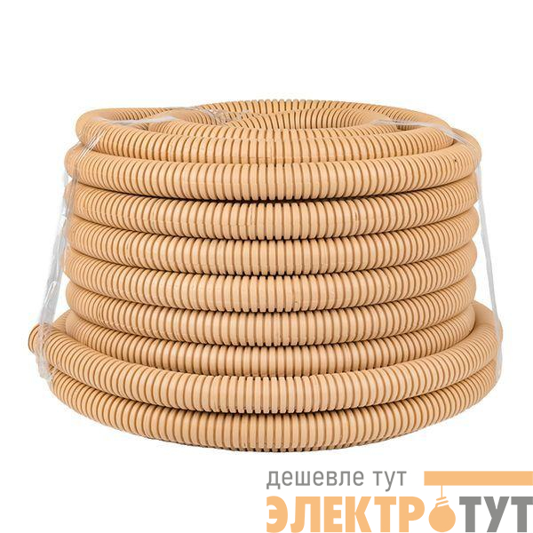 Труба гофрированная ПВХ d25мм с протяжкой свет. дерево (уп.25м) Plast PROxima EKF tg-z-25w