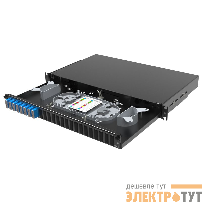 Полка оптическая выдвижн. 1U с адаптерами 8 х duplex SC OS2 в комплекте с лицевой панелью пигтейлами сплайс-кассет(ой/ами) и гильзами КДЗС DKC RNFP9DSCU8