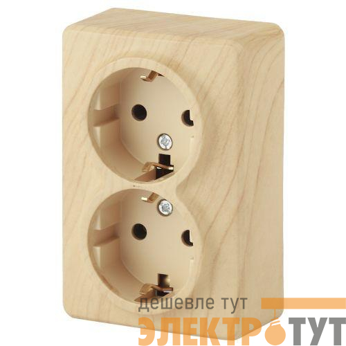 Розетка 2-м ОП Эра Эксперт 11-2206-11 16А IP20 16AX 250В 2х2P+E Schuko защ. шторки сосна Эра Б0020696