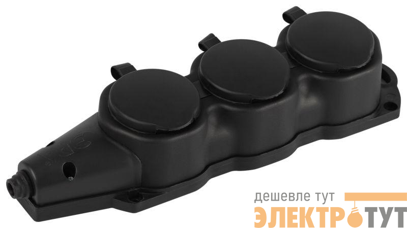 Колодка ЭРА KX-3e-B-IP44 каучуковая с заземлением 3 розетки 16A IP44 черн. Эра Б0068453