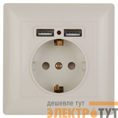 Розетка 1-м СП Solo 4-410-02 16А IP20 250В 2хUSB P+E Schuko с заземл. защ. шторки слон. кость Intro Б0053714