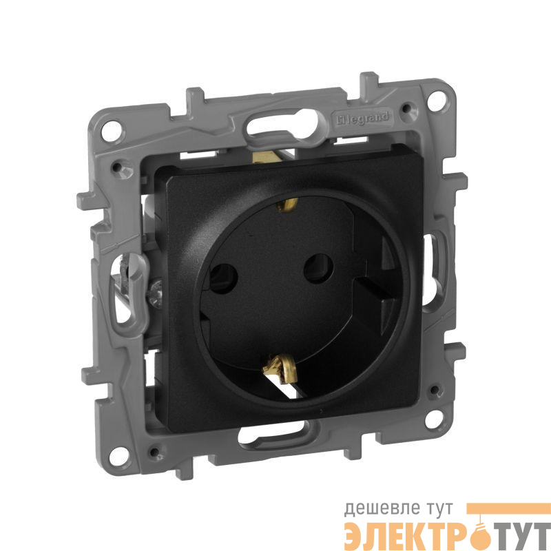 Розетка 1-м СП Etika 16А IP20 250В 2P+E с заземл. немецк. стандарт винтов. клеммы механизм антрацит IEK 672621