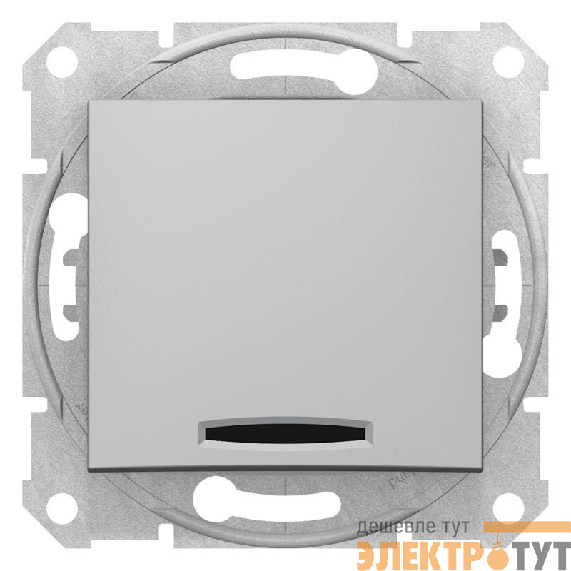 Механизм выключателя 1-кл. СП Sedna 10А IP20 (сх. 1а) 250В с син. подсветкой алюм. SchE SDN1400160