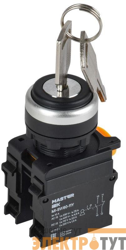 Переключатель 2 полож. 1НО+1НЗ с ключом черн. MASTER IEK MI-SW60-11Y-3-34-2-K02