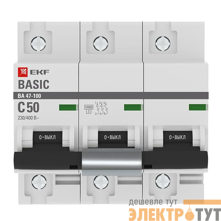 Выключатель автоматический модульный 3п C 50А 10кА ВА 47-100 Basic EKF mcb47100-3-50C-bas