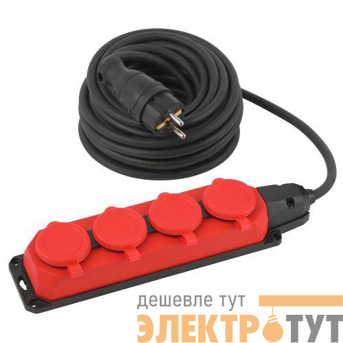 Удлинитель 4х10м с заземл. IP44 КГ 3х1.5 каучук UK-4e-3x1.5-10m-IP44(KG) Эра Б0057586