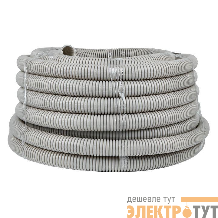 Труба гофрированная ПВХ d32мм с протяжкой сер. (уп.30м) Plast PROxima EKF tg-z-32-30