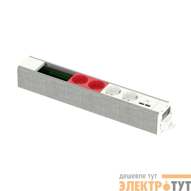 Блок US+ 2хРозетка бел. + 2хРозетка красн. + 2хUSB A/C + место (45х90) под VDI бел./сер. Ткань SchE INS44270
