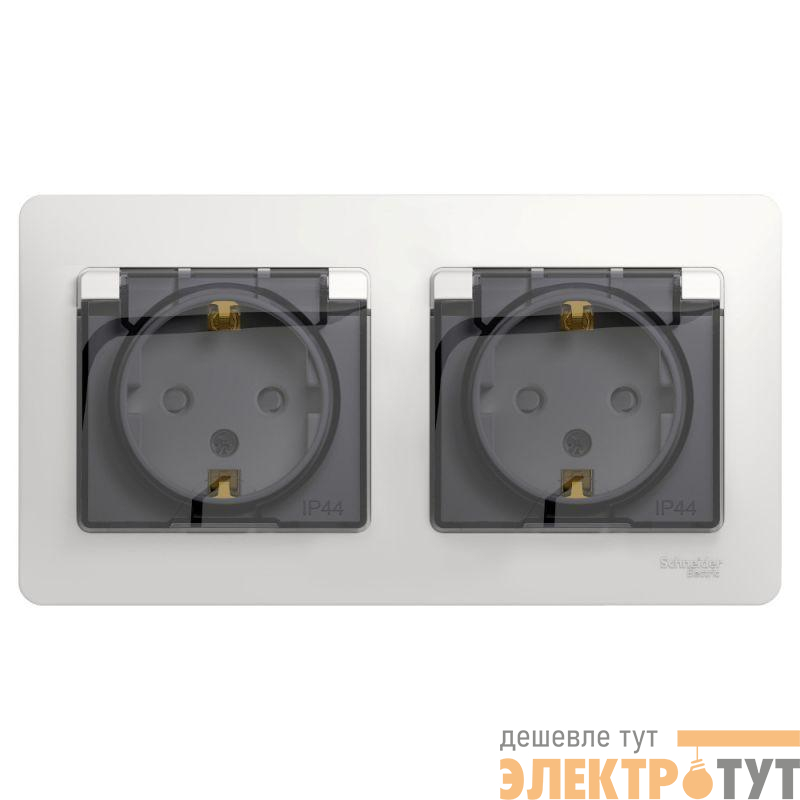 Розетка 2-м СП 2мод. Glossa 16А IP44 с заземл. защ. шторки в сборе бел. SE GSL000147