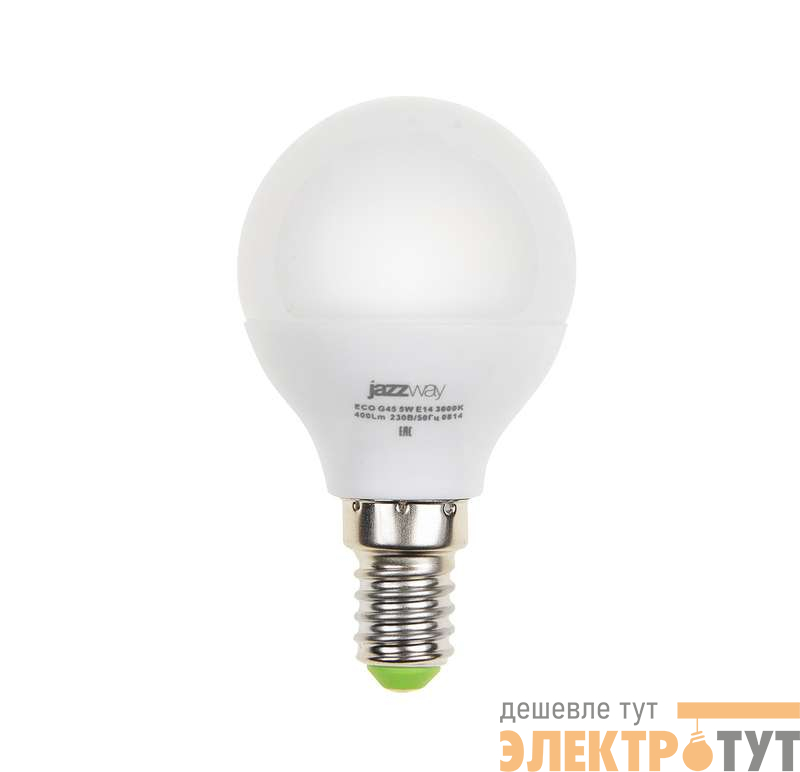 Лампа светодиодная PLED-ECO-G45 5Вт шар 4000К бел. E14 400лм 220-240В JazzWay 1036926A изображение