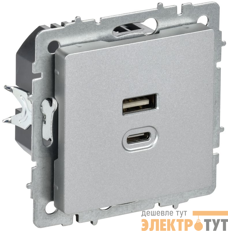 Розетка СП BRITE РЮ11-2-БрА USB A+C 45Вт высокоскор. заряд. алюм. IEK BR-U22-045-K47