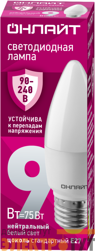 Лампа светодиодная 90 413 OLL-C37-9-230-4K-E27-FR 9Вт свеча 4000К E27 90-240В PRO ОНЛАЙТ 90413