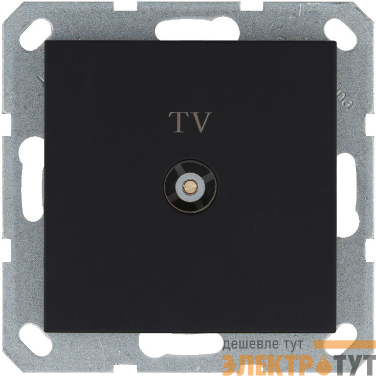 Розетка телевизионная проходная TV Ф9.5мм механизм черн. матов. soft touch Jasmart G6002PB