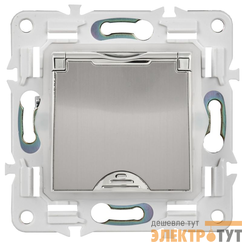 Розетка 1-м SKANDY 16А IP44 с заземл. защ. шторки с крышкой SK-R11N никель IEK SK-R16-16-44-K50
