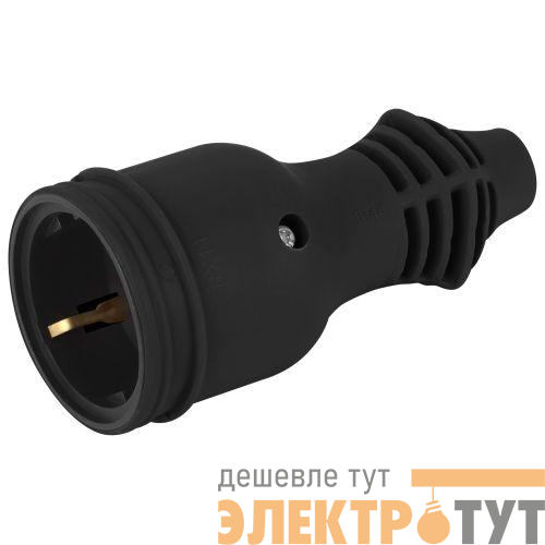 Розетка RX11-B-IP44 16А IP44 прямая с заземл. каучук черн. ЭРА Б0069325
